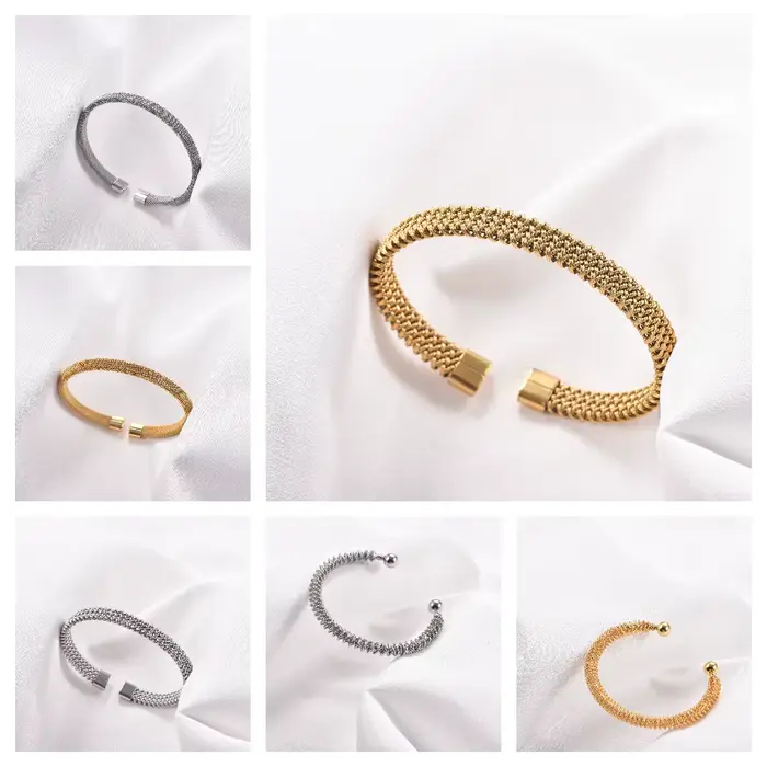 Bracelet ouvert minimaliste en maille tressée