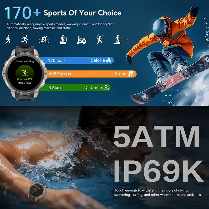 Nouvelle Montre Connectée Vwar T-Rex4 avec GPS, Suivi Fitness et 170 Modes Sportifs pour Hommes Occasions Spéciales