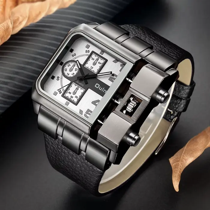 Montre Hip-Hop Oulm Style Urbain Bracelet en Cuir Tendance Élégante Pour Homme Occasions Spéciales