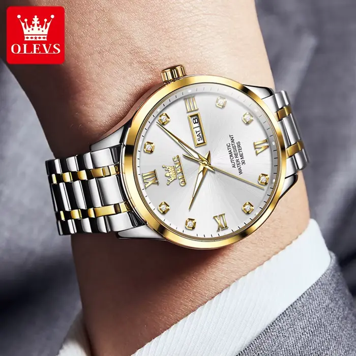 Montre OLEVS 9946 Luxe Homme Double Calendrier Diamant Échelle Automatique Occasions Spéciales