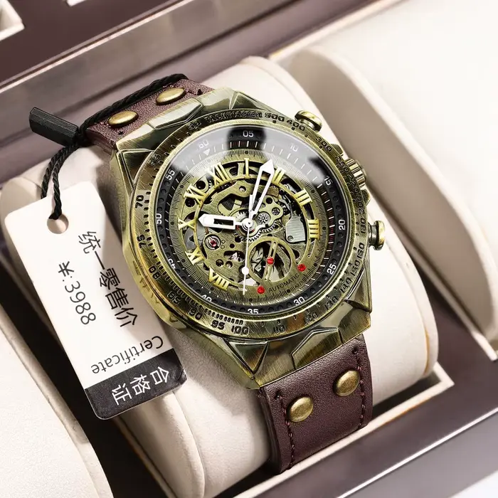 BINBOND A275 mode rétro montre mécanique pour hommes bracelet en cuir étanche Tourbillon haut de gamme