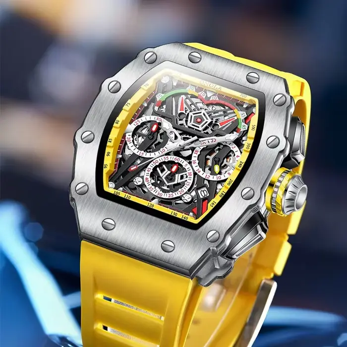 ONOLA 6827 Unique Type de baril montre à Quartz pour hommes calendrier de mode étanche bracelet en Silicone montres pour homme Relojes Para Hombres