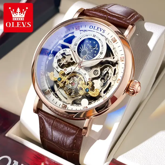 OLEVS squelette montres mécanique automatique montre hommes Tourbillon Sport horloge décontracté aff