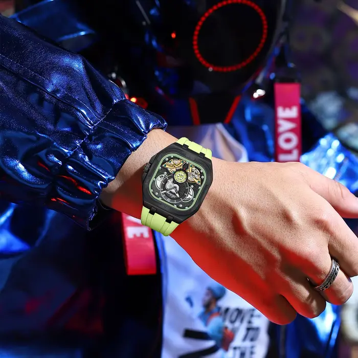 AILANG Montre-bracelet automatique mécanique de luxe pour homme, étanche, lumineuse, avec tourbillon carré, de marque supérieure