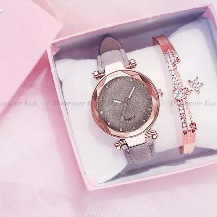 Montres décontractées femmes romantique ciel étoilé Montre Bracelet en cuir strass concepteur dames horloge Simple robe