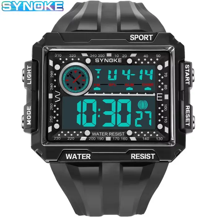SYNOKE-Montre numérique d'alpinisme pour hommes, étanche, résistante aux chocs, grand écran, course 