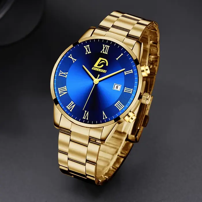 Mode hommes montres en or de luxe minimaliste Quartz montre-bracelet