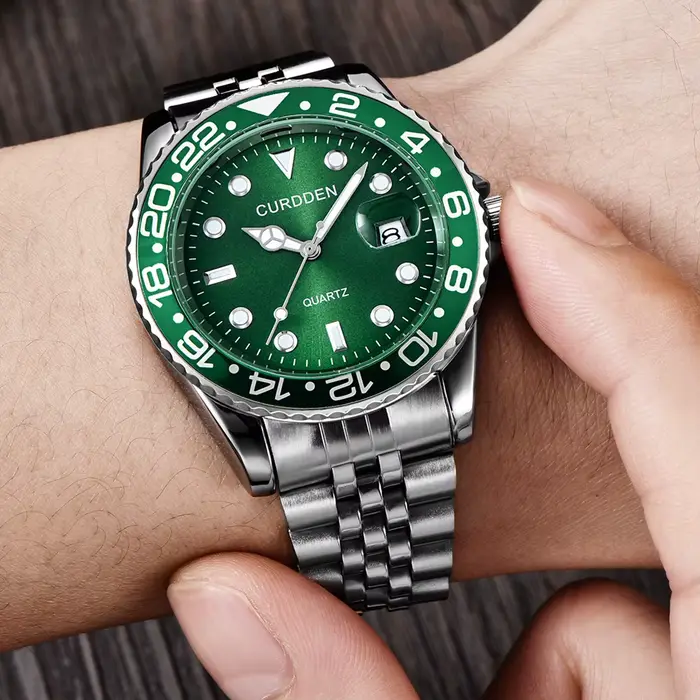 Hommes marque célèbre montres étudiants garçons mode bracelet en acier inoxydable calendrier décontracté montre à Quartz vert Relogios Masculinos 2024