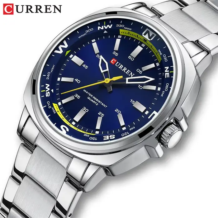 Montre Quartz Mode Hommes Affaires Bracelet Acier Inoxydable Veilleuse EAU 3 Bars Occasions Spéciales