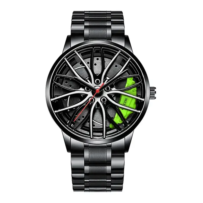 Mode hommes montres de sport 3d roue de voiture bracelet en acier inoxydable montre-bracelet