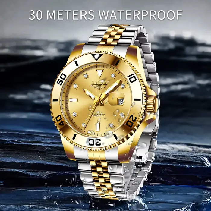 Montre à quartz de luxe en acier inoxydable pour homme