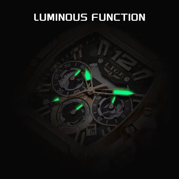 2025 LIGE nouvelle montre pour hommes chronographe Quartz Tonneau cadran doré sport horloge décontracté mode bracelet