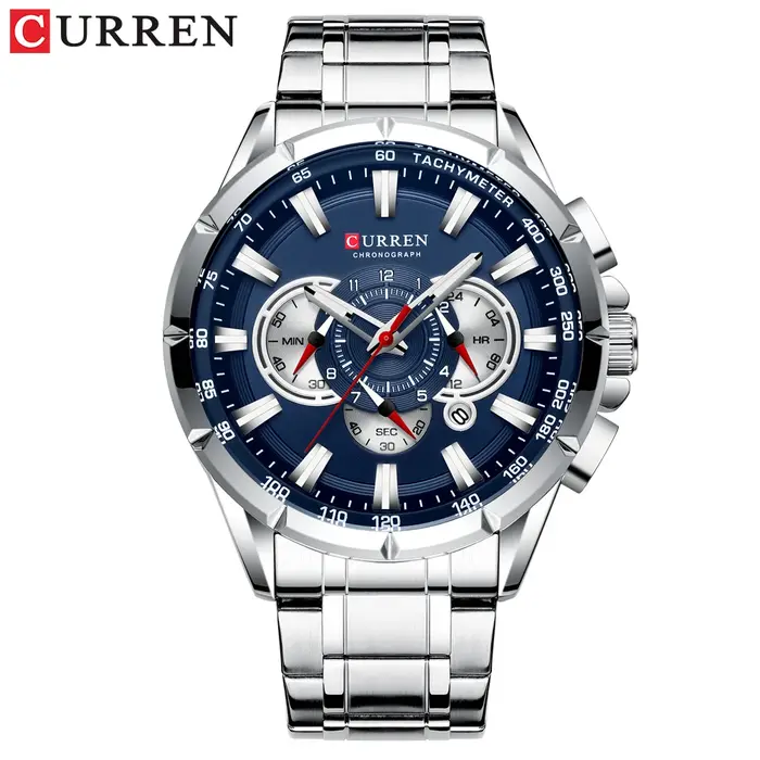 CURREN nouveau chronographe de Sport décontracté montres pour hommes bracelet en acier inoxydable montre-bracelet grand cadran horloge à Quartz avec pointeurs lumineux