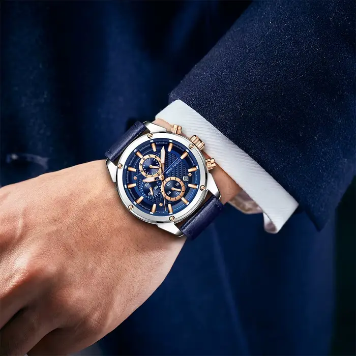Montres de sport décontractées MINI FOCUS pour hommes, montre-bracelet en cuir militaire de luxe de marque haut de gamme, montre pour homme, chronographe tendance