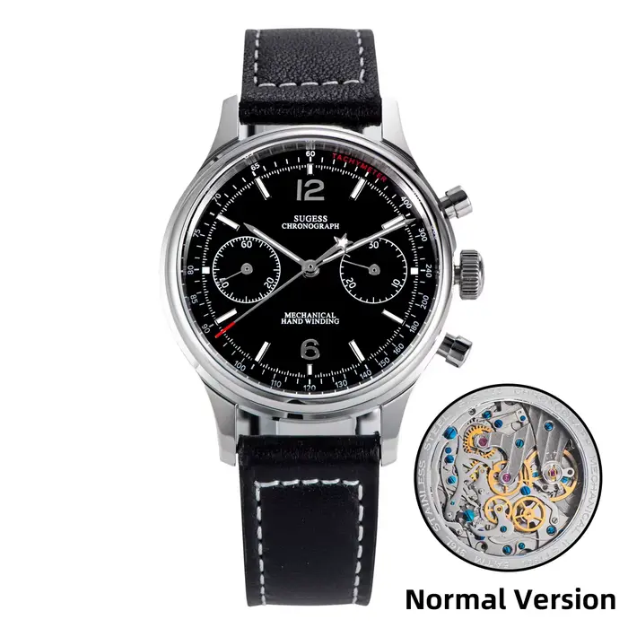 Sugess-Montre Pilote pour Homme, Chronographe Mécanique, Montre-Bracelet, Air Force, Saphir, Étanche