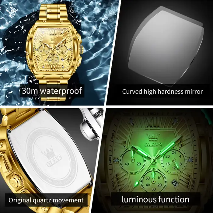Montre à quartz pour homme OLEVS 5639, luxe, tonneau, date automatique, affaires, lumineuse, étanche, chronographe, marque originale, montre-bracelet pour homme