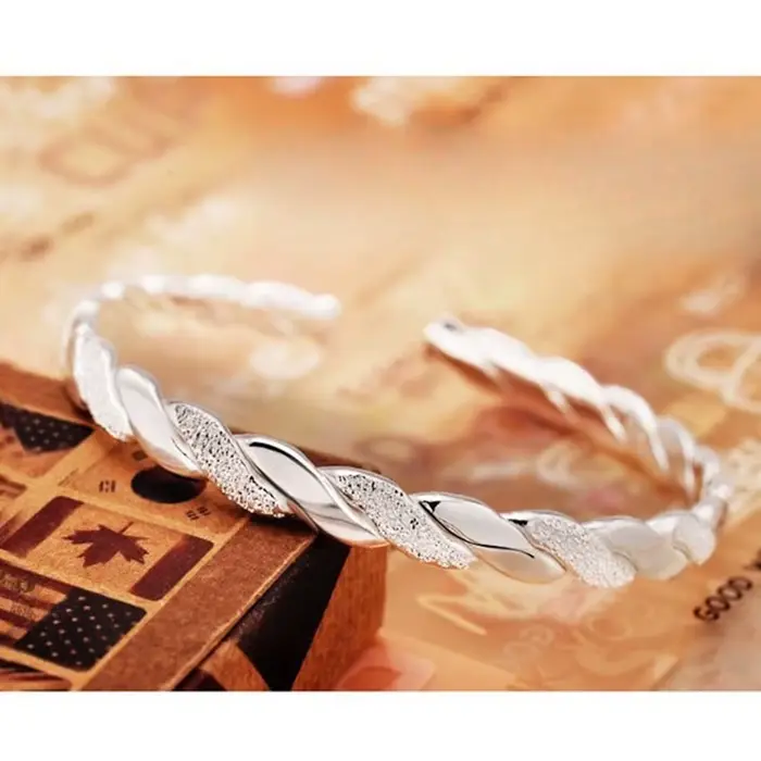 Bracelet jonc rond tendance en argent sterling 925