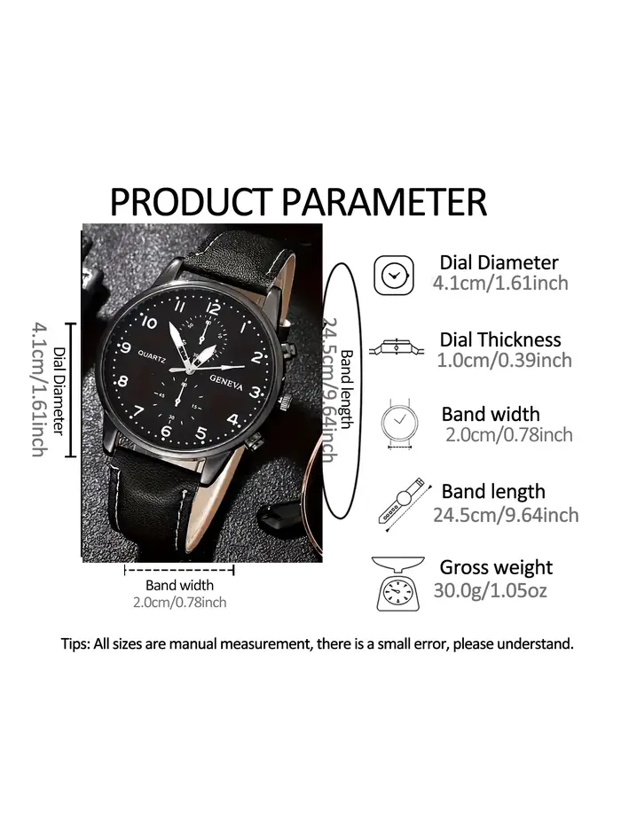 Ensemble montre à quartz en cuir PU pour homme avec portefeuille et stylo de signature