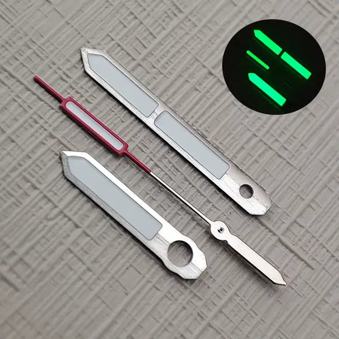 Aiguilles de Montre Modifiées, Rouge et Argent, Adaptées au Mouvement NH35, NH36, 4R, 7S