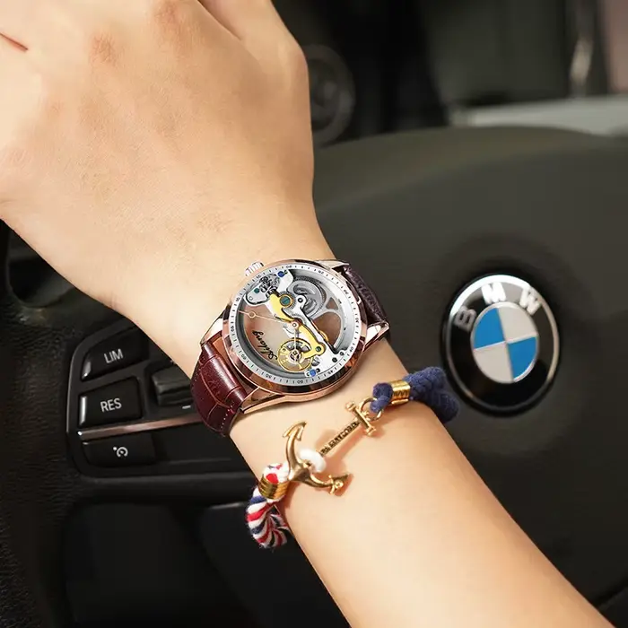 AILANG hommes montres haut de gamme de luxe squelette Steampunk montre mécanique mode cuir automatique creux
