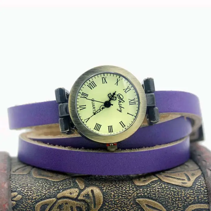 Shsby mode vente chaude femmes longue en cuir véritable femme montre ROMA vintage bronze
