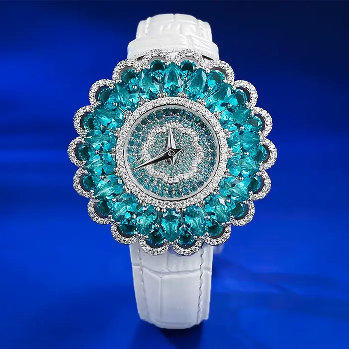 ZOCA montre de luxe Bling haute qualité Paraiba Tourmaline pierres précieuses montre Bracelets pour