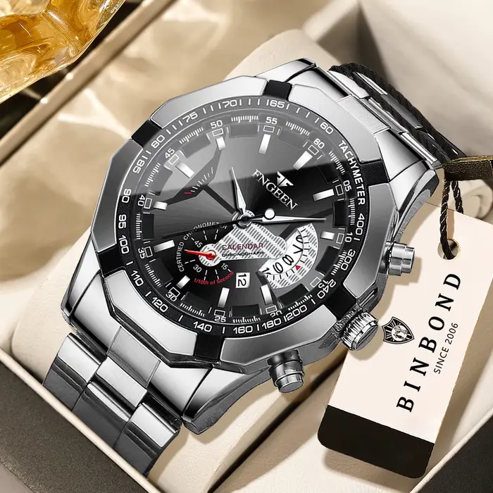 Montre-bracelet à quartz lumineuse résistante à l'eau pour hommes, avec date automatique, pour activités sportives et occasions spéciales