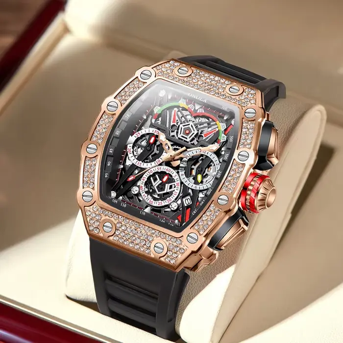 ONOLA 6827Q nouveau plein diamant multi fonctionnel à la mode étanche lumineux bande de silicone montre Quartz