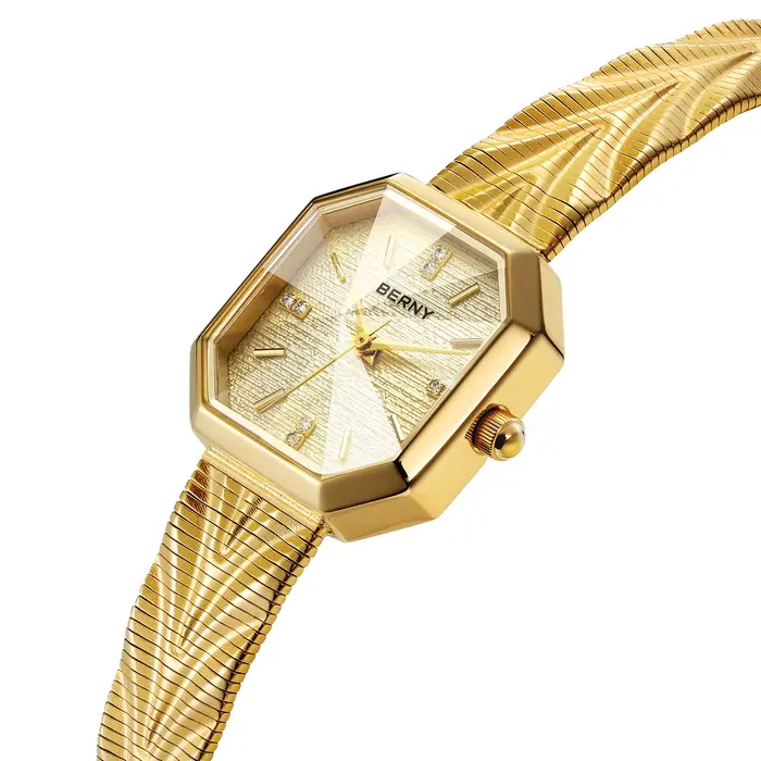 Montre dorée octogonale pour femme