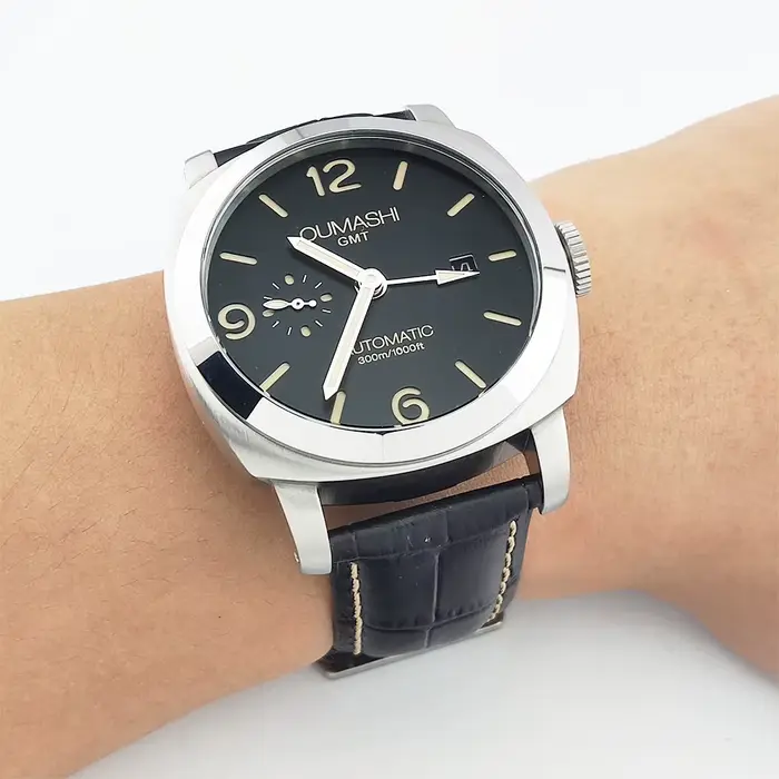 Montre GMT ST2557 OUMASHI Edition Limitée Acier Inoxydable Bracelet Cuir Occasions Spéciales Hommes