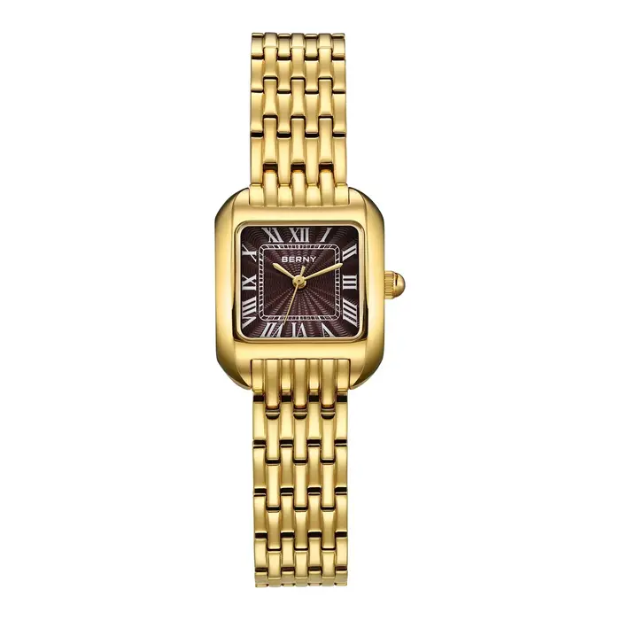 Montre carrée en or BERNY pour femmes, résistante à l'eau, quartz, design mode et décontracté, idéale pour les occasions professionnelles, décontractées et formelles