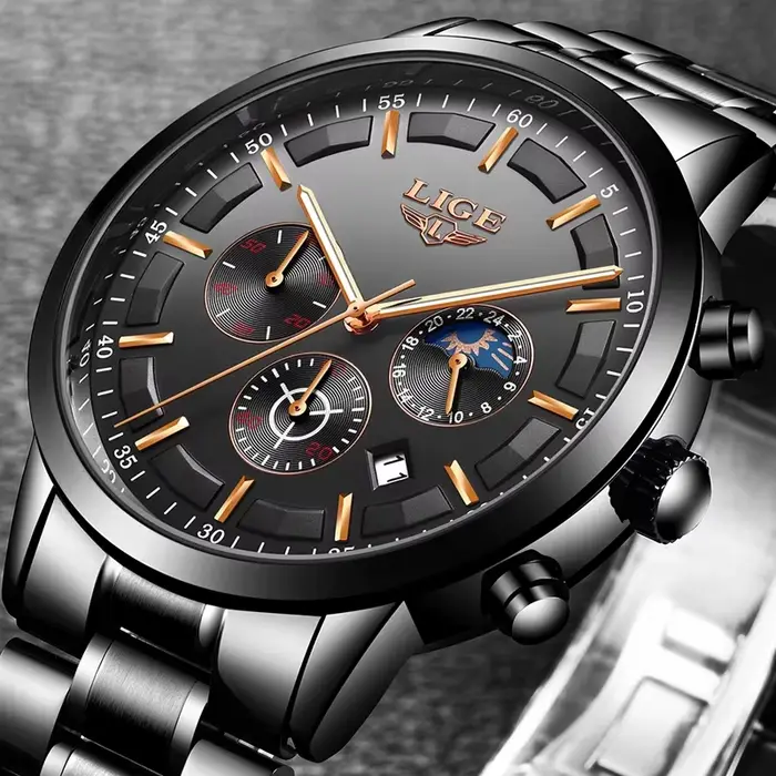 LIGE montres d'affaires hommes Top marque de luxe montre-bracelet à Quartz 3Bar étanche chronographe montre lumineuse pour Gentleman cadeau + boîte
