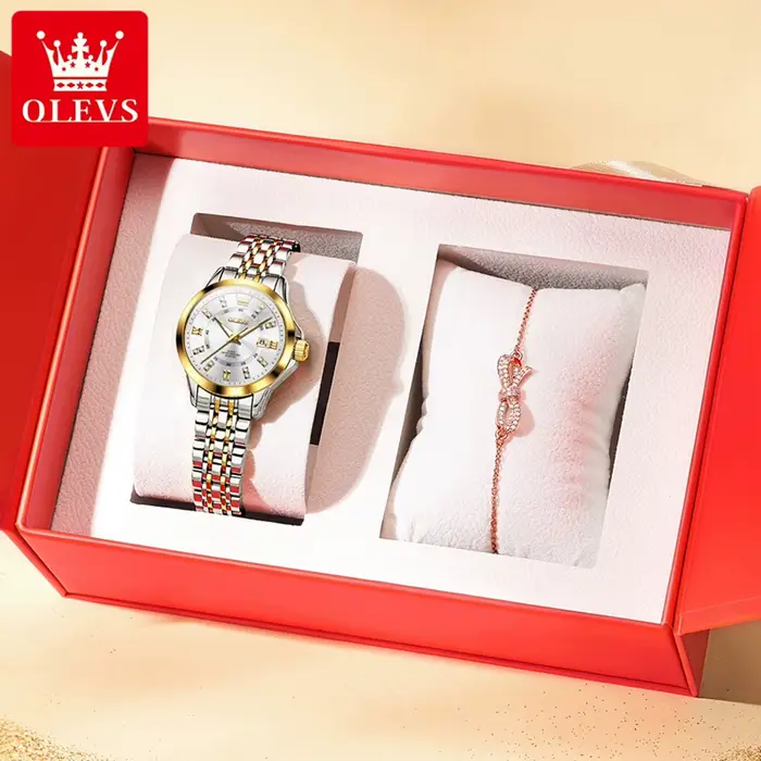Montre élégante OLEVS en acier inoxydable avec bracelet lumineux et résistant aux chocs pour femmes occasions spéciales quartz fashionable casual resistant to water
