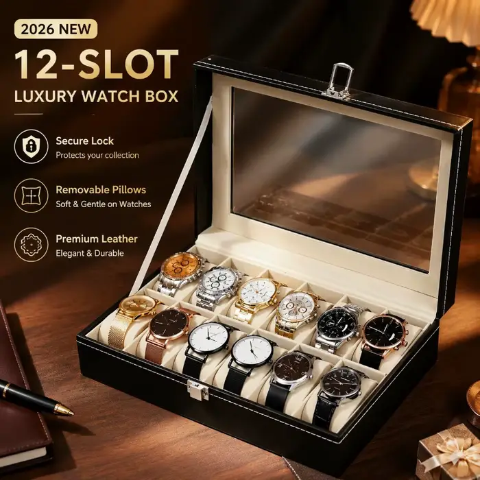 Nouvelle Boîte de Rangement de Luxe 2026 pour 12 Montres avec Serrure Sécurisée