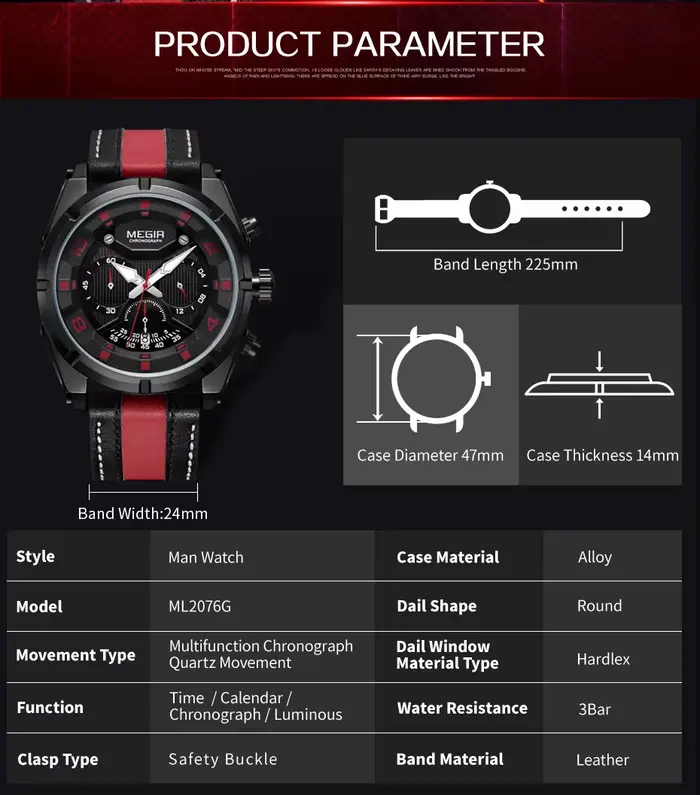 Montre Chronographe Sport Homme MEGIR