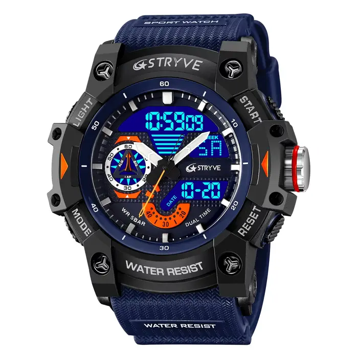 Montre STRYVE 8029 pour Hommes, Analogique-Digital, Chronomètre, Lumineuse, Résistante à l'Eau, Occasions Sportives et Aventureuses
