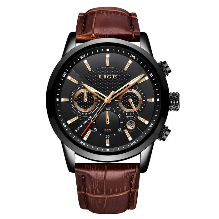 Montre à quartz en cuir étanche pour homme