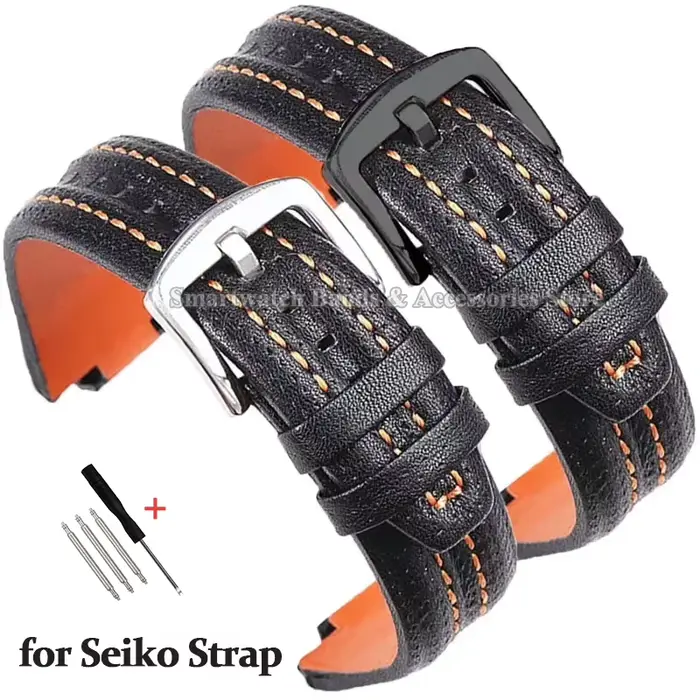 Bracelet de montre en cuir 15x27mm pour Seiko SNL029P2 021P1 SNA595P2 SNL017P1