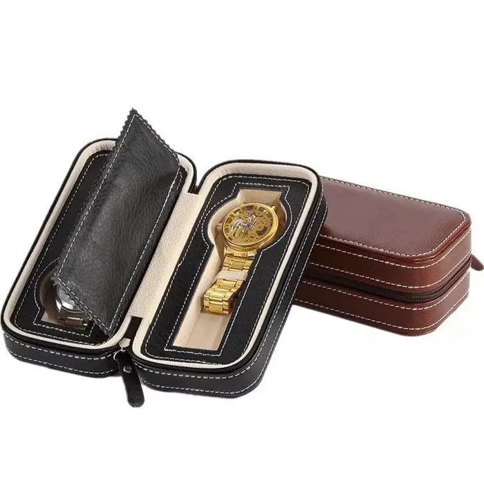 Boîte de rangement de montre en simili cuir pour hommes, affichage de montre, étui de montre de voyage, support de montre, boîte de montre de deux emplacements, élégance pour bureau et voyage