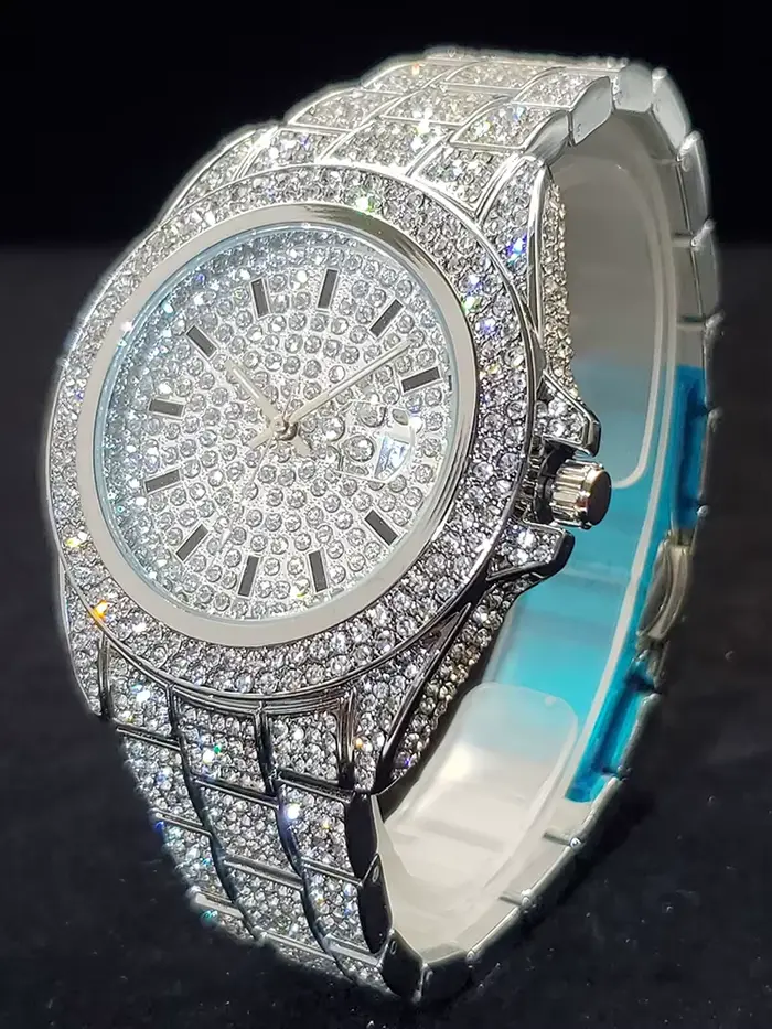 Montre à Quartz pour Hommes Luxe avec Calendrier Complet, Luminosité des Aiguilles, Fermoir Caché à Bouton-Poussoir Occasions Spéciales