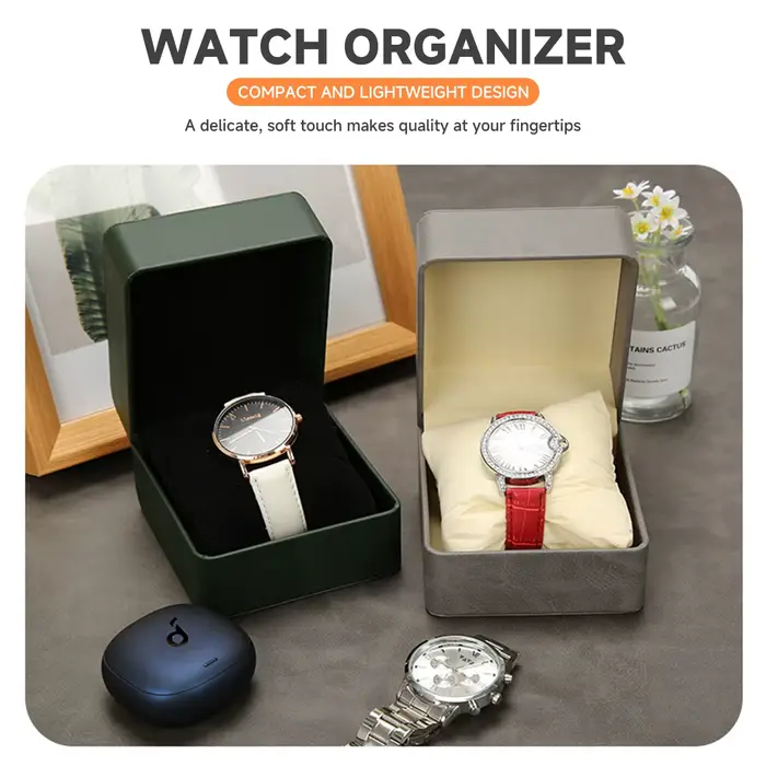 Boîte à montre en cuir de luxe élégante pour homme avec gravure dorée et rangement pratique pour montres à clapet et bijoux occasions spéciales