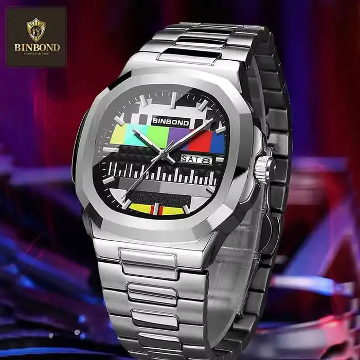 BINBOND Creative TV cadran hommes montres nouvelle mode Original rétro Design lumineux Quartz montre-bracelet pour homme avec calendrier semaine