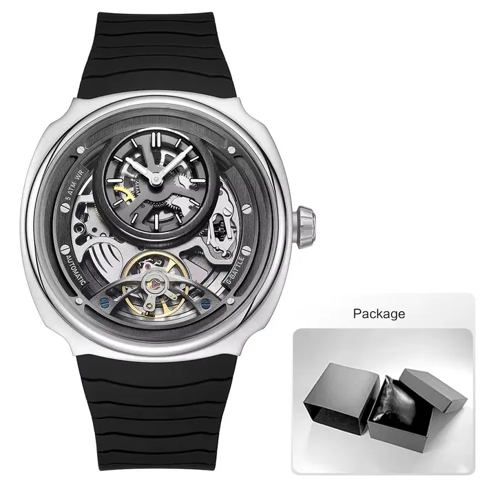 Montre mécanique automatique squelette tendance pour homme, boîtier en acier inoxydable, bracelet en