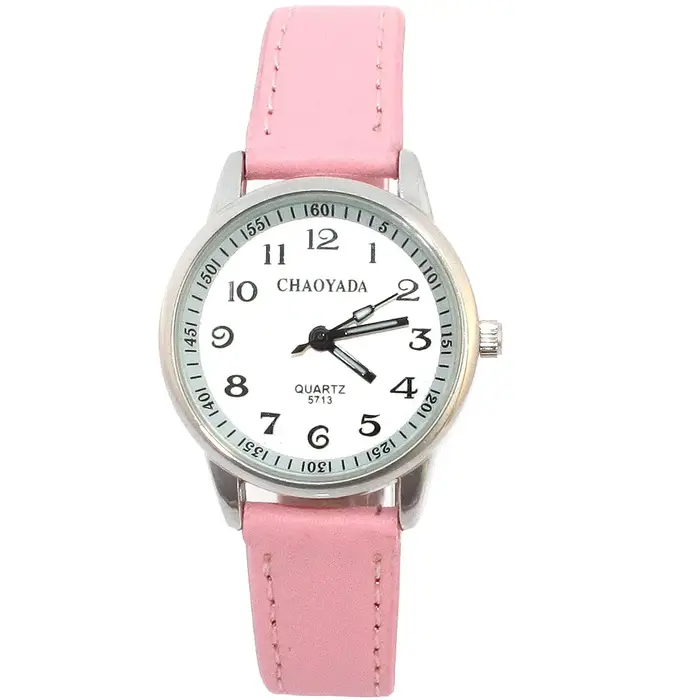 Montre enfant Chaoyada pour fille, bracelet en cuir, apprentissage de l'heure, montre à quartz pour 