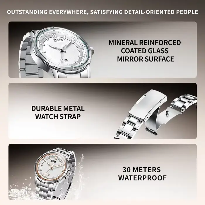 Montre homme MARK FAIRWHALE cadran gravé dragon lumineux montre-bracelet quartz étanche occasionnels spéciaux