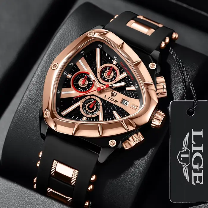 LIGE mode hommes montre Triangle chronographe militaire montre-bracelet Sport armée hommes montres d