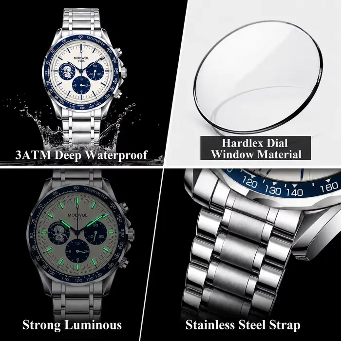 Montre en acier inoxydable à quartz pour hommes résistante à l'eau et aux chocs pour activités quotidiennes et sportives