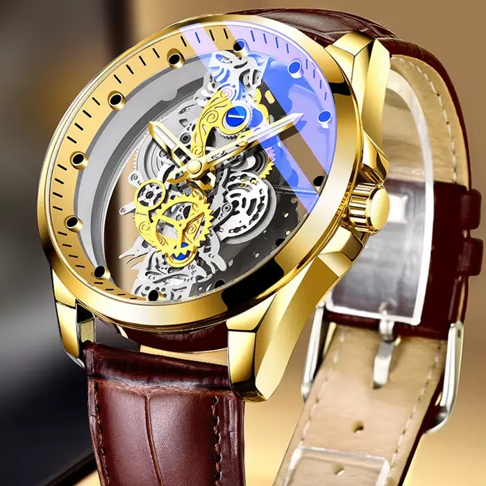 Offre spéciale mode montre transparente hommes Imitation montres mécaniques cadran lumineux bracelet en acier inoxydable