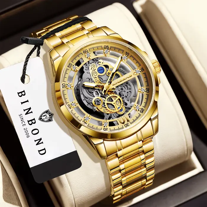 Montre-bracelet à quartz vintage de luxe BINBOND pour homme