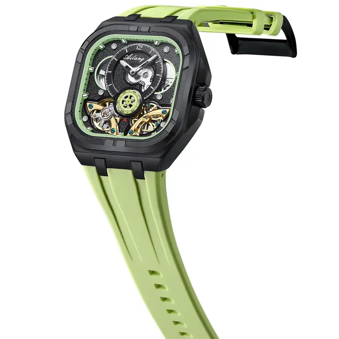 AILANG Montre-bracelet automatique mécanique de luxe pour homme, étanche, lumineuse, avec tourbillon carré, de marque supérieure